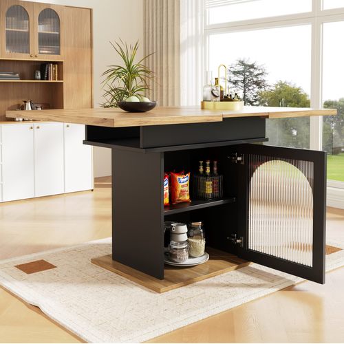 Table à Manger 110x80x76 Cm Extensible Avec Rangement Mdf Noir