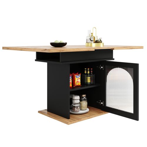 Table à Manger 110x80x76 Cm Extensible Avec Rangement Mdf Noir