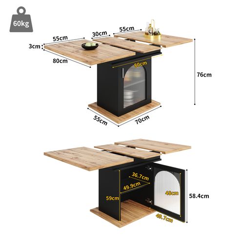 Table à Manger 110x80x76 Cm Extensible Avec Rangement Mdf Noir