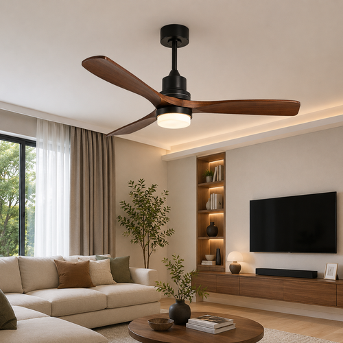 Ventilateur De Plafond 132 Cm Avec Lumière Télécommande Métal Bois Noir