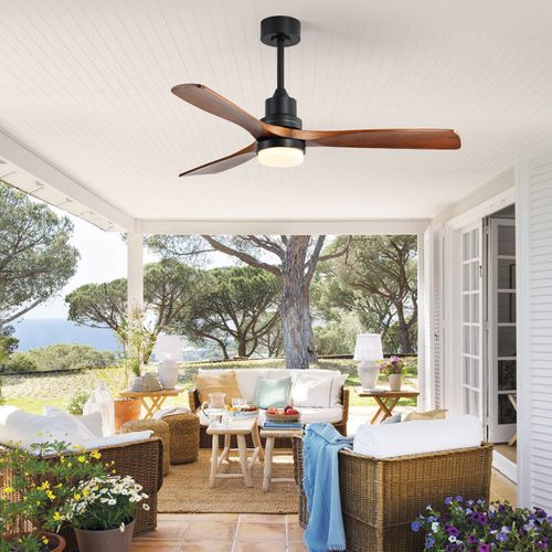 Ventilateur De Plafond 132 Cm Avec Lumière Télécommande Métal Bois Noir