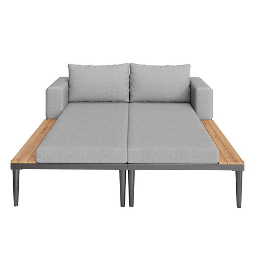Lit De Jardin 150x140x30 Cm Convertible Modulable Métal Polyester Gris