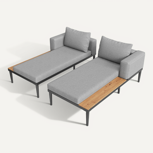 Lit De Jardin 150x140x30 Cm Convertible Modulable Métal Polyester Gris