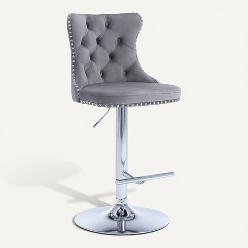 Lot 2 Tabourets De Bar Pivotant, Hauteur Réglable Dossier Ergonomique Velours Gris