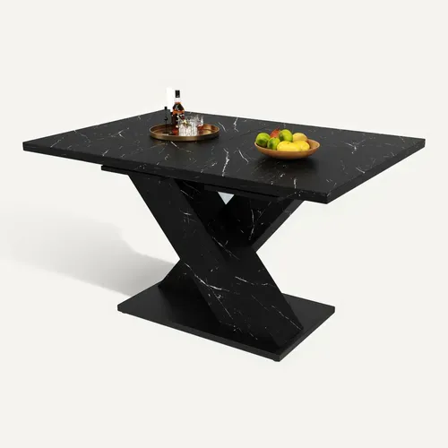 Table à Manger 119.5x80x75 Cm Extensible Effet Marbre Mdf Noir