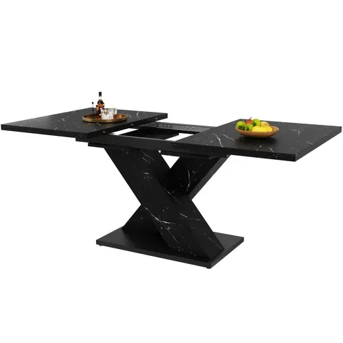 Table à Manger 119.5x80x75 Cm Extensible Effet Marbre Mdf Noir