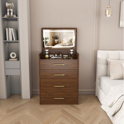 Coiffeuse Dangle 60x40x118 Cm 3 En 1 Avec Miroir Relevable, Mdf Noyer