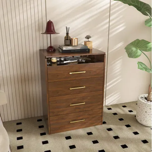 Coiffeuse Dangle 60x40x118 Cm 3 En 1 Avec Miroir Relevable, Mdf Noyer