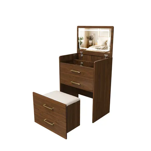 Coiffeuse Dangle 60x40x118 Cm 3 En 1 Avec Miroir Relevable, Mdf Noyer
