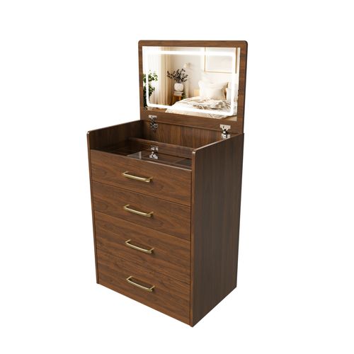 Coiffeuse Dangle 60x40x118 Cm 3 En 1 Avec Miroir Relevable, Mdf Noyer