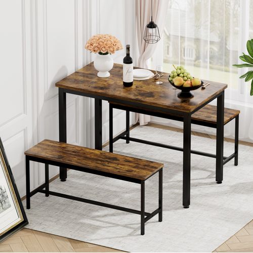 Ensemble Repas 110x60x75 Cm Gain De Place Acier Contreplaqué Noir