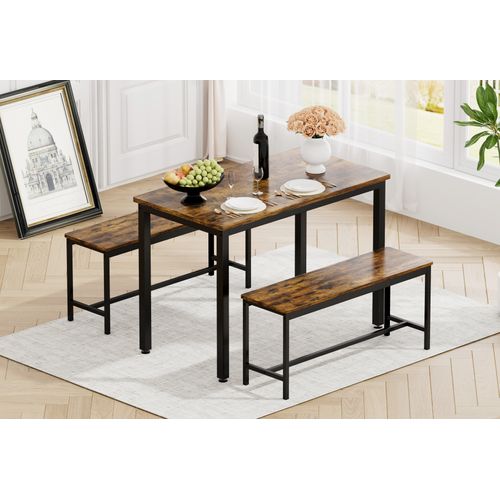 Ensemble Repas 110x60x75 Cm Gain De Place Acier Contreplaqué Noir
