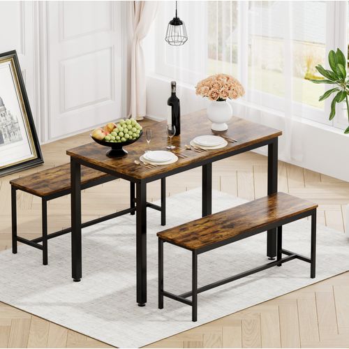 Ensemble Repas 110x60x75 Cm Gain De Place Acier Contreplaqué Noir