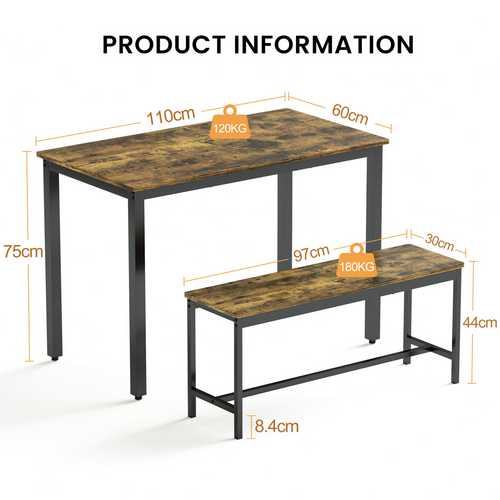 Ensemble Repas 110x60x75 Cm Gain De Place Acier Contreplaqué Noir