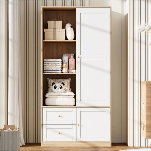 Armoire Coulissante 90x50x180 Cm Gain De Place Mdf Blanc Couleur Naturelle