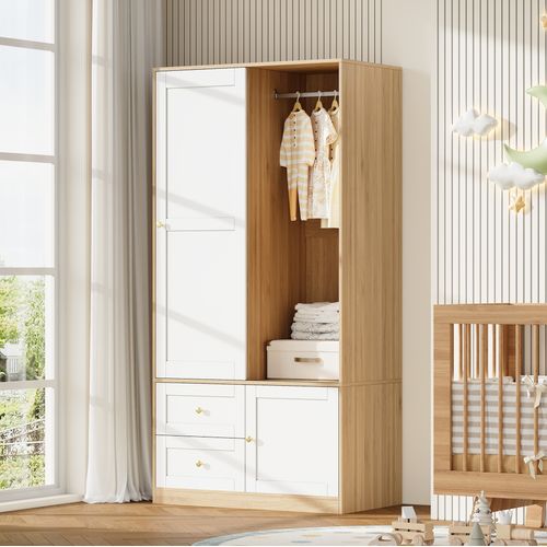 Armoire Coulissante 90x50x180 Cm Gain De Place Mdf Blanc Couleur Naturelle