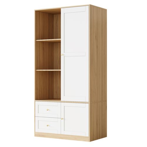 Armoire Coulissante 90x50x180 Cm Gain De Place Mdf Blanc Couleur Naturelle