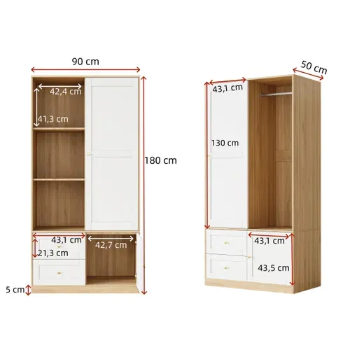 Armoire Coulissante 90x50x180 Cm Gain De Place Mdf Blanc Couleur Naturelle
