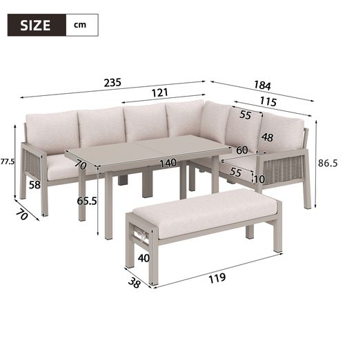 Salon De Jardin 8 Places, Repas Et Détente, Acier Polyester Kaki