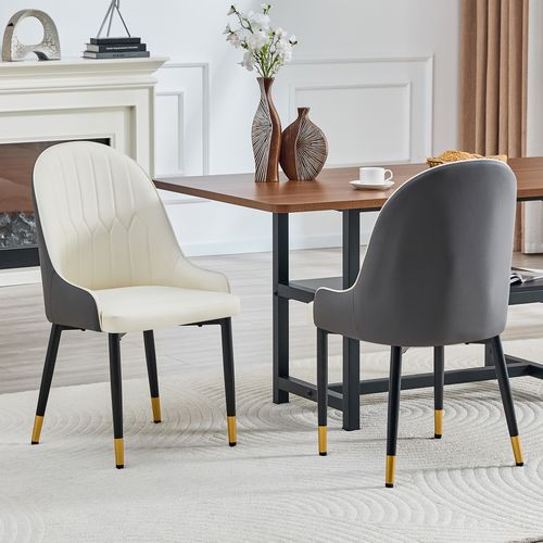 Lot De 2 Chaises De Salle À Manger En Pu, Blanc Et Gris Foncé ...