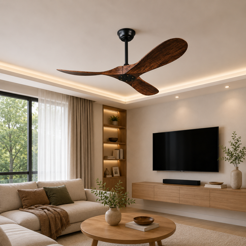 Ventilateur De Plafond Sans Lumière, Moteur Réversible Abs Noir Noyer Foncé
