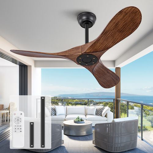 Ventilateur De Plafond Sans Lumière, Moteur Réversible Abs Noir Noyer Foncé