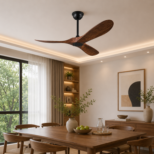 Ventilateur De Plafond Sans Lumière, Moteur Réversible Abs Noir Noyer Foncé
