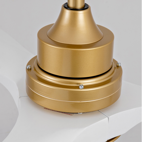 Ventilateur De Plafond, Lumière Et Télécommande, Métal Bois Blanc Et Doré
