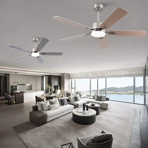 Ventilateur De Plafond Avec Lumière, Télécommande, Métal Et Contreplaqué Nickel