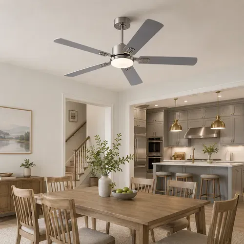 Ventilateur De Plafond Avec Lumière, Télécommande, Métal Et Contreplaqué Nickel