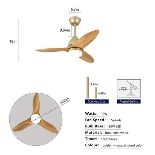 Ventilateur De Plafond LED 3 Températures, Réversible Bois Naturel