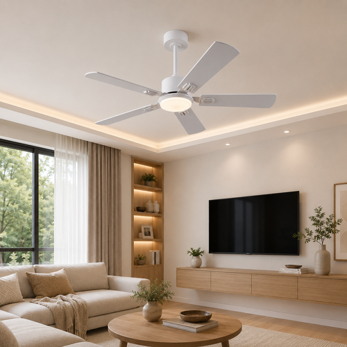 Ventilateur Plafond, LED Réglable Et Télécommande, Bois Blanc Naturel