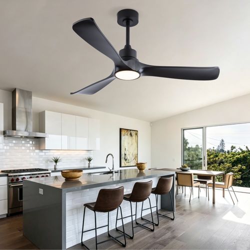 Ventilateur De Plafond Avec Lumière, Télécommande, Moteur Réversible Abs Noir