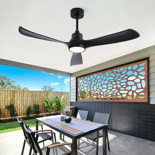 Ventilateur De Plafond Avec Lumière, Télécommande, Moteur Réversible Abs Noir