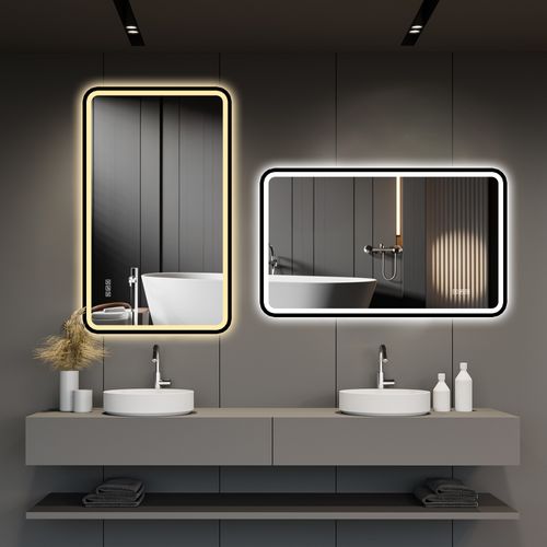 Miroir De Salle De Bain LED 70x90 Cm Antibuée, Intensité Variable Verre Trempé Noir