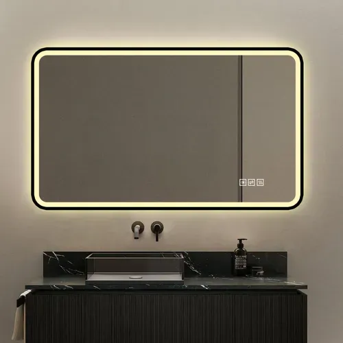 Miroir De Salle De Bain LED 70x90 Cm Antibuée, Intensité Variable Verre Trempé Noir