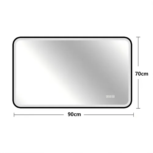 Miroir De Salle De Bain LED 70x90 Cm Antibuée, Intensité Variable Verre Trempé Noir