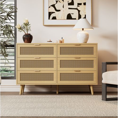 Commode 6 Tiroirs 120 X 76,5 X 40 Cm Noyer
