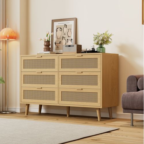 Commode 6 Tiroirs 120 X 76,5 X 40 Cm Noyer