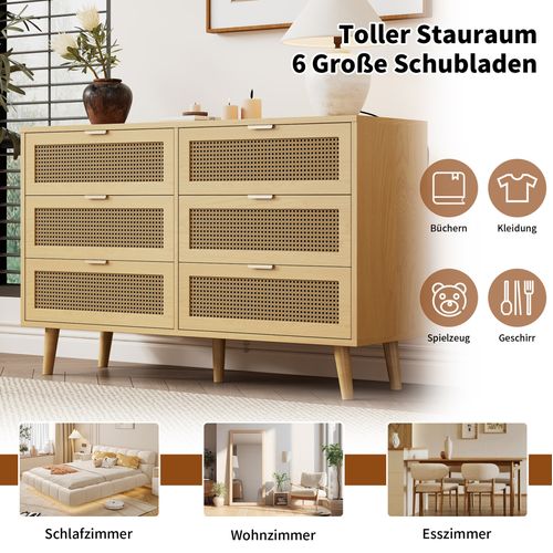 Commode 6 Tiroirs 120 X 76,5 X 40 Cm Noyer