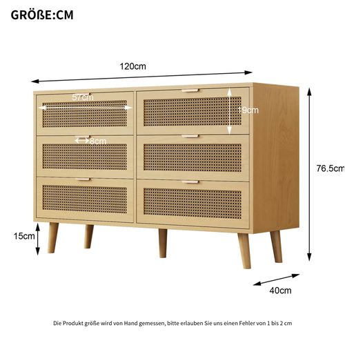 Commode 6 Tiroirs 120 X 76,5 X 40 Cm Noyer