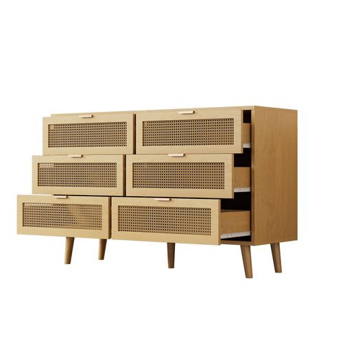 Commode 6 Tiroirs 120 X 76,5 X 40 Cm Noyer