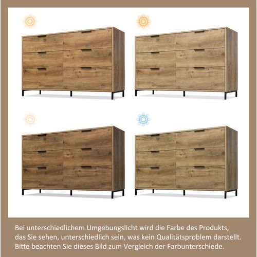 Commode 6 Tiroirs 120 X 40 X 76 Cm Chêne Foncé