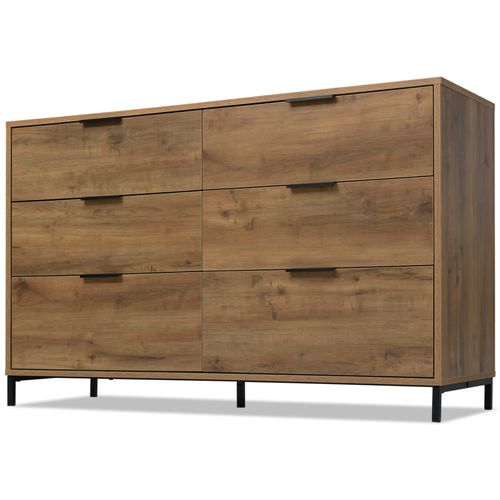 Commode 6 Tiroirs 120 X 40 X 76 Cm Chêne Foncé