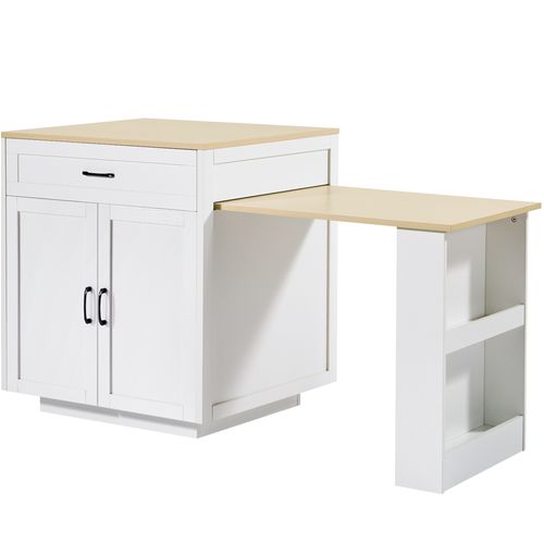 Îlot Cuisine Table Bar Blanc Plateau Agrandissable Nombreux Espaces De Stockage Pratique