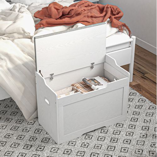 Coffre De Rangement Avec Assise 75 X 40 X 56 Cm Blanc Et Gris