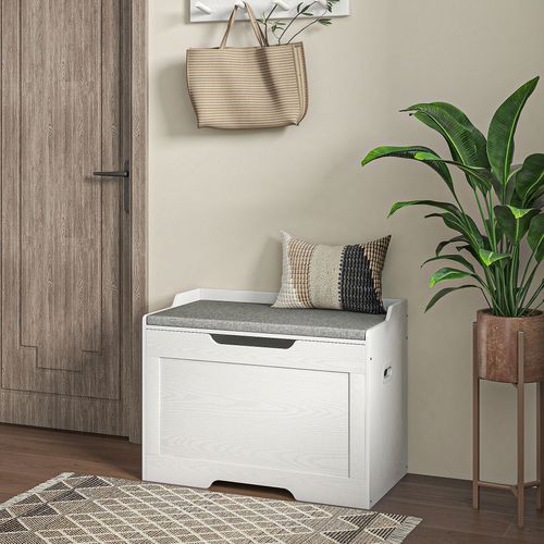 Coffre De Rangement Avec Assise 75 X 40 X 56 Cm Blanc Et Gris