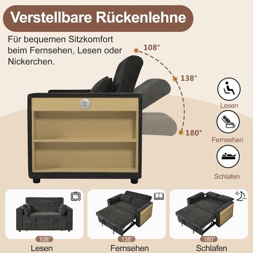 Canapé Convertible 140 X 137 X 84 Cm Dossier Réglable Gris