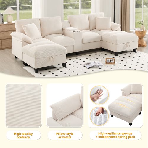 Canapé Modulable En U 293 X 142 X 93 Cm Avec Rangement Beige - BUT
