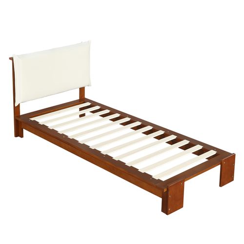 Lit Simple 90 X 200 Cm Avec Tête De Lit Rembourrée Marron Foncé